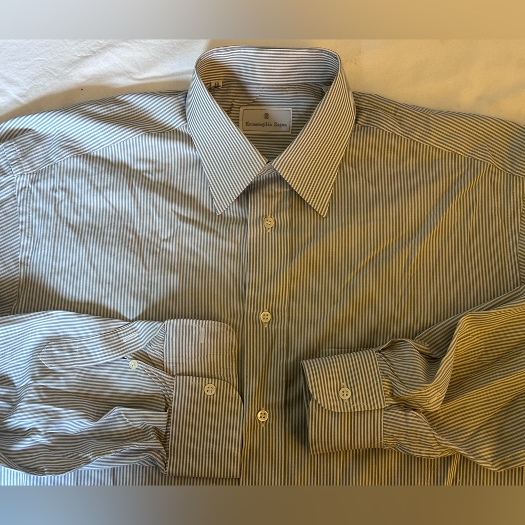 Ermenegildo Zegna Multicolor Stripeswhite Gray Men's Shirt Size 15.5/40